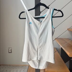 Adidas White Zip-Up Sleeveless Top with Blue Logo